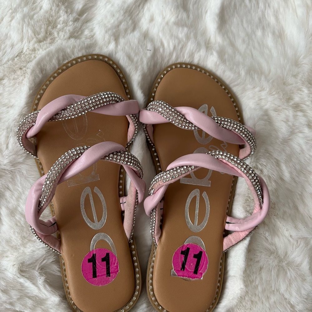 Pink and Tan Sandals with Rhinestone Accents